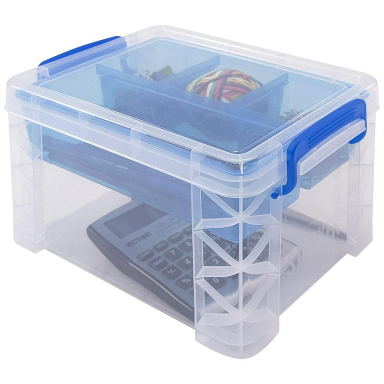 Super Stacker Divided Storage Box with Removable Tray, 10 x 7.5 x 6.5  Inches (37375) 
