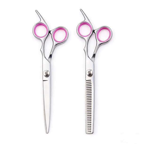 Kit de 2 Piezas de Tijeras para Cortar Cabello y Tijeras Desbastadoras Profesionales - Tijeras de Peluquería con Filo de Navaja para Texturizar, de Acero Inoxidable, 6 Pulgadas, Color Plata-Rosa