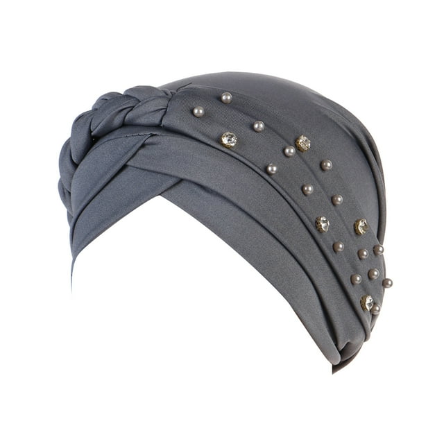 Womens Large Elastic Solid Color Comfortable Flat Hat Single Color Stud Bead Single Color Single Strip Stud Bead Drill Braid Cap