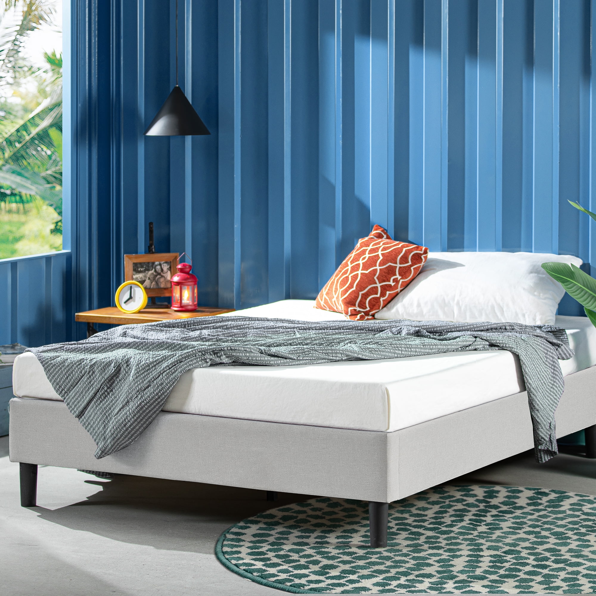 Zinus Curtis 13” Upholstered Platform Bed Frame, Light Grey, Queen