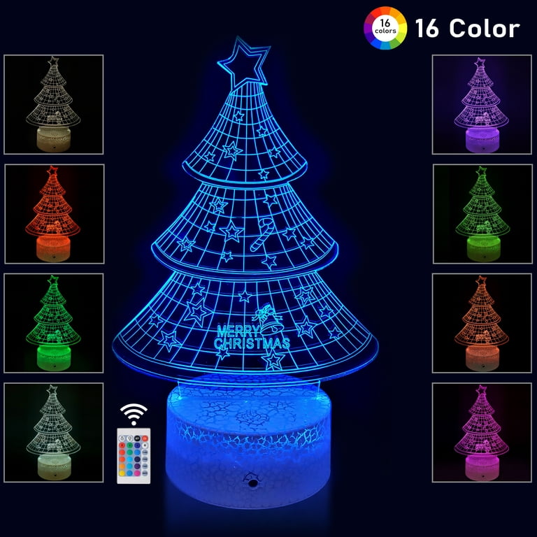 3d Christmas Tree Night Light, With Touch & Remote Control, 16