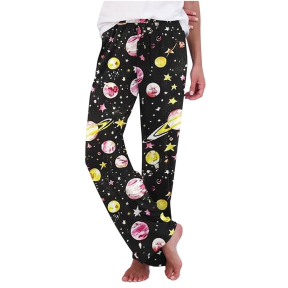 LOPECY-Sta Sleep Bottoms for Women Printed Pajama Pants Soft Home Pajama Pants Drawstring Straight Leg Pants Pajamas with Pocket