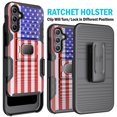 thumbnail image 2 of Nakedcellphone Rugged Combo for Samsung Galaxy A15 5G Phone Case, Hybrid Ring Grip Cover with Stand [Built-In Mounting Plate] and Belt Clip Holster Holder - USA Flag, 2 of 10