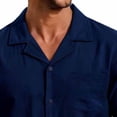 thumbnail image 6 of Fwqbns Men's Summer Casual Loose Fit Elastic Waist Shorts and Short Sleeve Button Up Shirt Set with Pockets, Breathable Solid Color Outfit Navy, 6 of 6