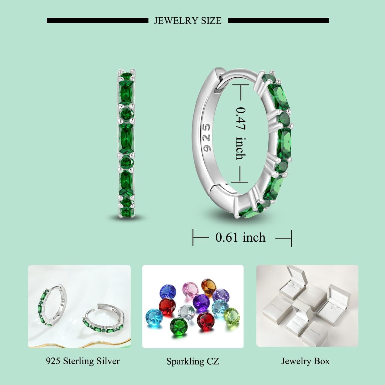 Starchenie Gemstone Huggie Hoop Earrings 925 Sterling Silver Birthstones May Emerald Jewelry Gift for Women
