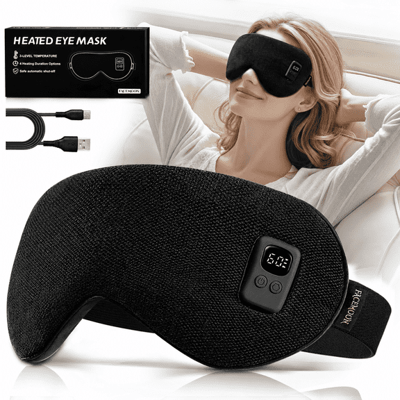 FACEMOON Heated Eye Mask, USB Warm Compress, Dry Eye Relief for Daily, Black