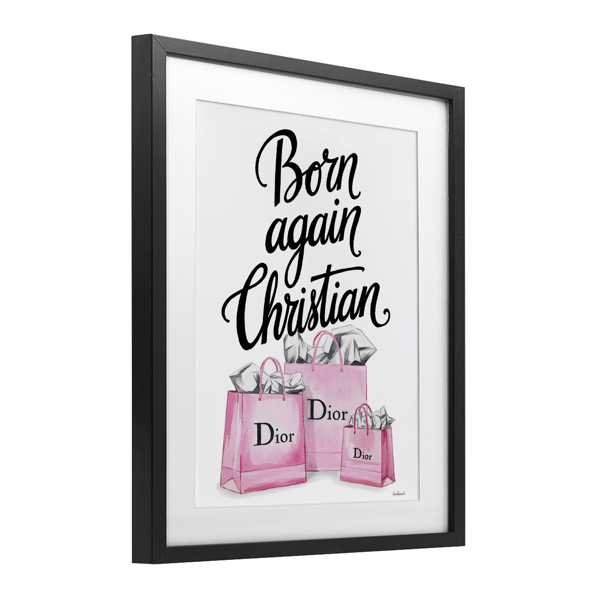 Pink Bags Born Again Christian Black Framed Print Under Glass, design by Amanda Greenwood