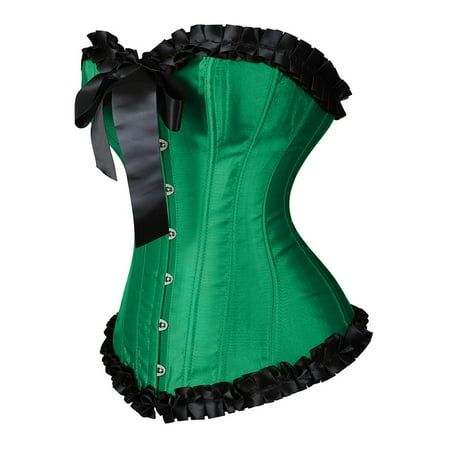 CHCNHAC Corset Lingerie for Women Floral Trim Corset Shapewear Vintage Satin Lace Up Tummy Control Shapewear Plus Size Boned Cosplay Outfits Green S