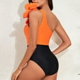 thumbnail image 6 of Ndbuld Women's One Piece Swimdress V-Neck Mesh Ruched Bathing Suits High Waisted Swimsuits Summer Clearance Orange M, 6 of 6