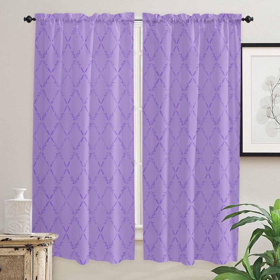 Purple Rhombus Window Curtains 84 Inch Length, Rustic Modern Plaid Geometric Rod Pocket Kitchen Window Treatments Drapes for Bedroom, Cafe, Living Room, 2 Panels, 52 W x 84 L