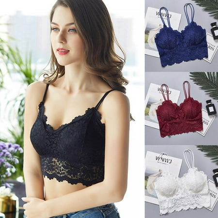 Women s Lace Lingerie V Neck Crochet Bralette Bra Crop Top Floral Cami Padded Tank Tops Underwear