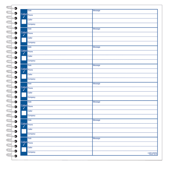 Adams Voice Mail Log, 8.5 x 7.5 Inch, Spiral Bound, 120 Forms per Book, White (S8796)
