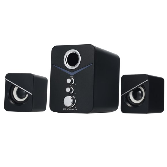SADA SADA D-221 Système de Haut-Parleurs à Prise Audio 3,5 mm Alimenté par USB à 2,1 Canaux avec Lumières DEL Bleu Glace pour Ordinateurs Portables et Téléphones, Noir Ou Blanc