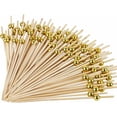 thumbnail image 1 of POWKOL 100 palillos de cóctel de bambú de 4,7 pulgadas para bebidas, postres, embutidos, bodas, fiestas, mini palillos decorativos con perlas doradas., 1 of 6