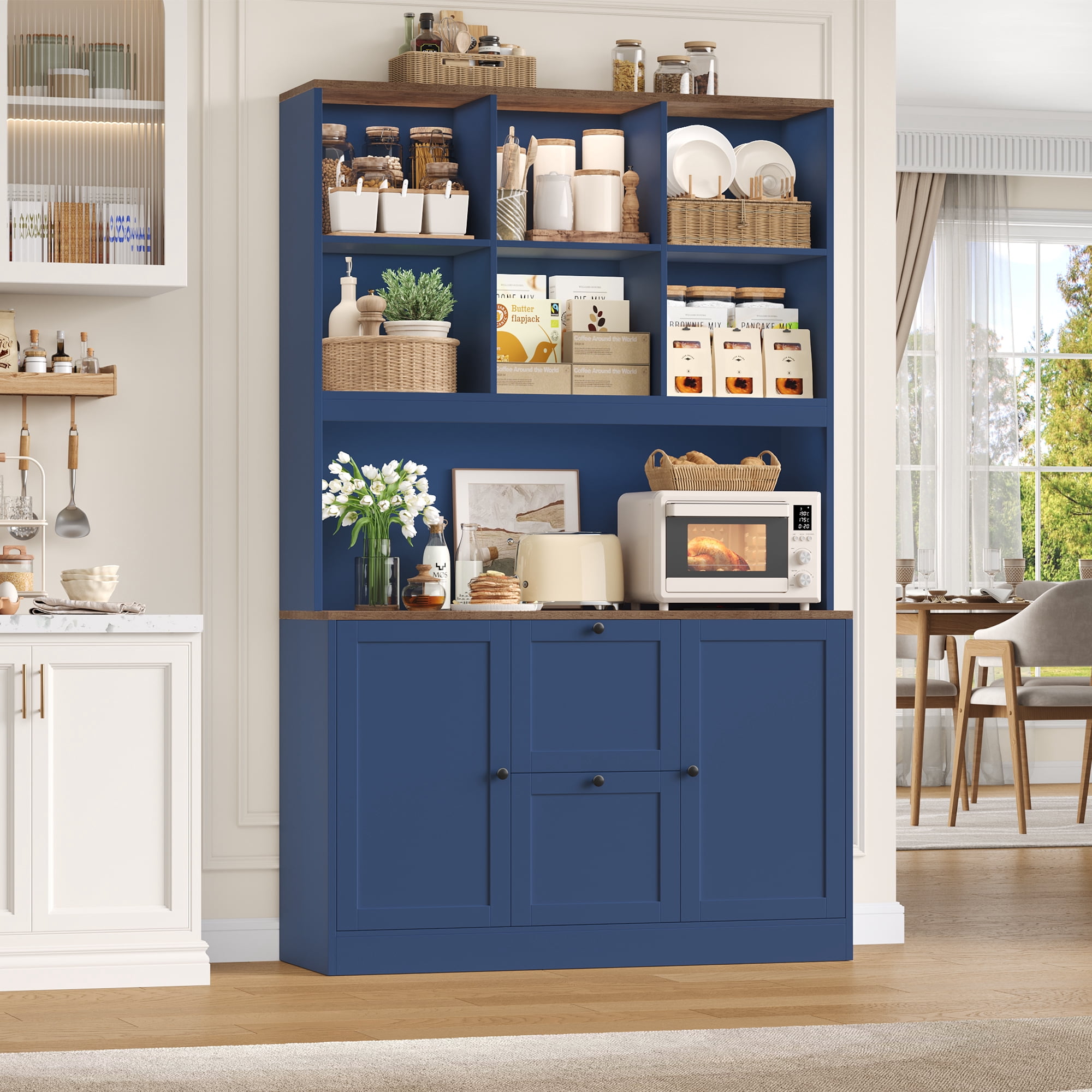 Homfa 71″ 6 Cubes Bookcases with 2 Storage Drawers and Charge Station, 3 Tier Bookshelf with Adjustable File Storage Cabinet for Living Room Home Office, Blue