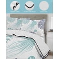 thumbnail image 4 of Teal Navy Blue Coastal Queen Size Down Alternative Comforter, Lightweight Comforter Quilt Bedding Set with Pillow Shams Coral Jellyfish Nautical All Seasons Bed Comforter Duvet Insert 90"x96", 4 of 7