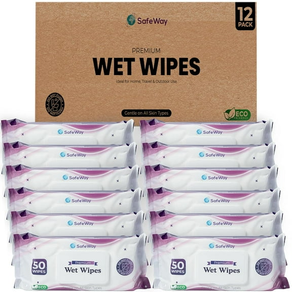 Extra Large Adult Wipes (8"x9") Aloe-Infused, Hypoallergenic, Alcohol-Free Cleansing Cloths for Seniors & Incontinence Care, Disposable Washcloths with Resealable Snap-Lid 50 Pcs (12 Pack 600 Wipes)