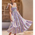 thumbnail image 2 of Vestido largo de verano, vestido informal de verano, vestido con tirantes y cuello ancho, vestido estampado, funcionalidad de alta precisión, 2 of 6