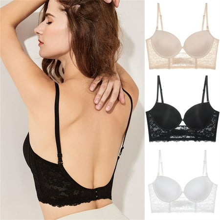 

Jieowen Women Backless Bra Invisible Lace Wedding Bra Low Back Underwear Push Up Bra Seamless Lingerie