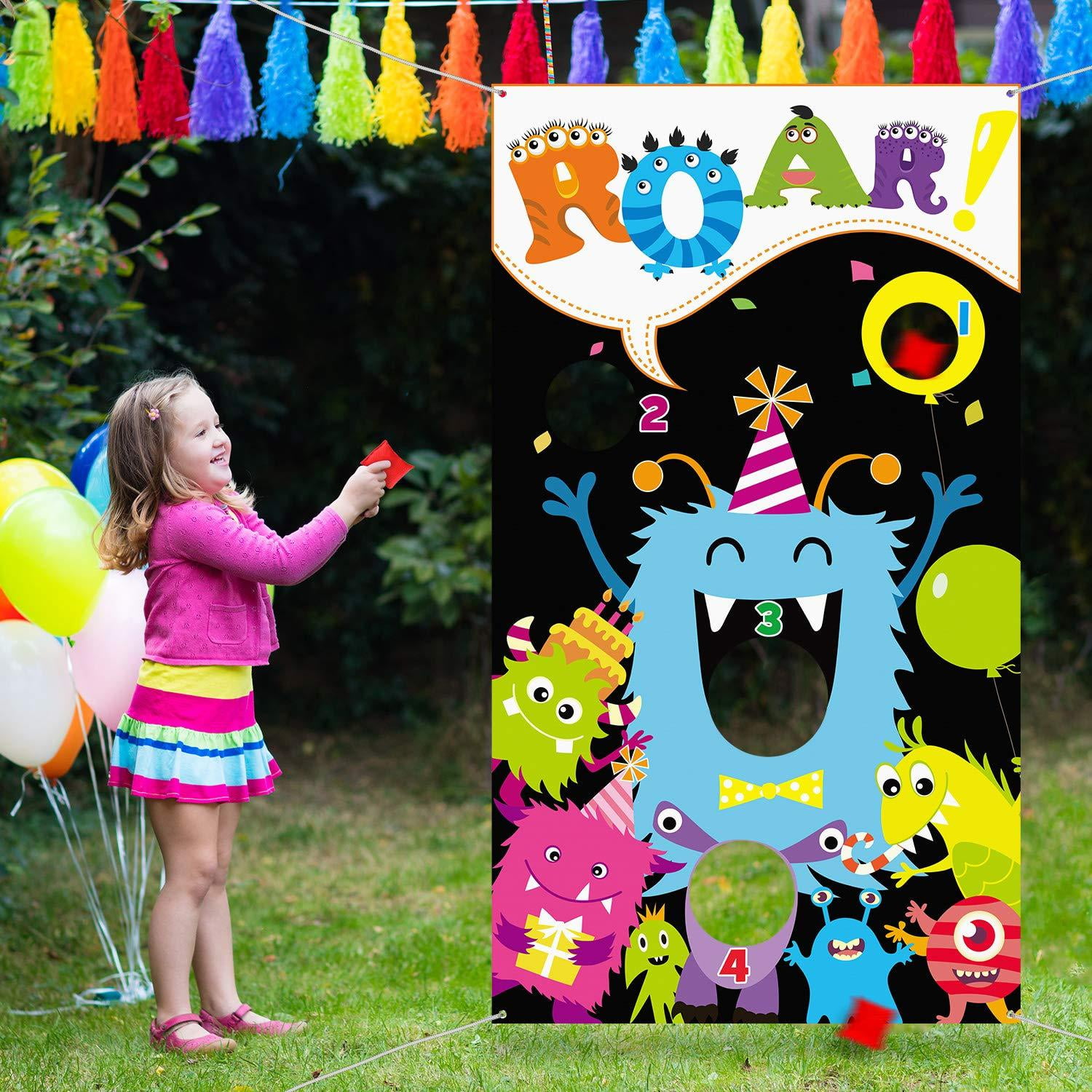 ABC Alphabet Animal Toss Games Banner with 6 Bean Bags Outdoor Yard Activity Carnival Birthday Swimming Pool Party for Kids Adults Family