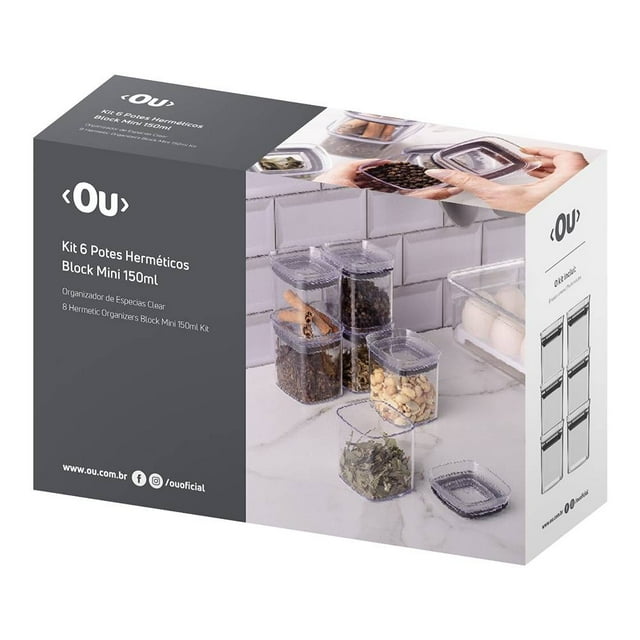 Juego de Contenedores Mainstays Organizador Hermético Block 150 ml Transparente 6 Piezas