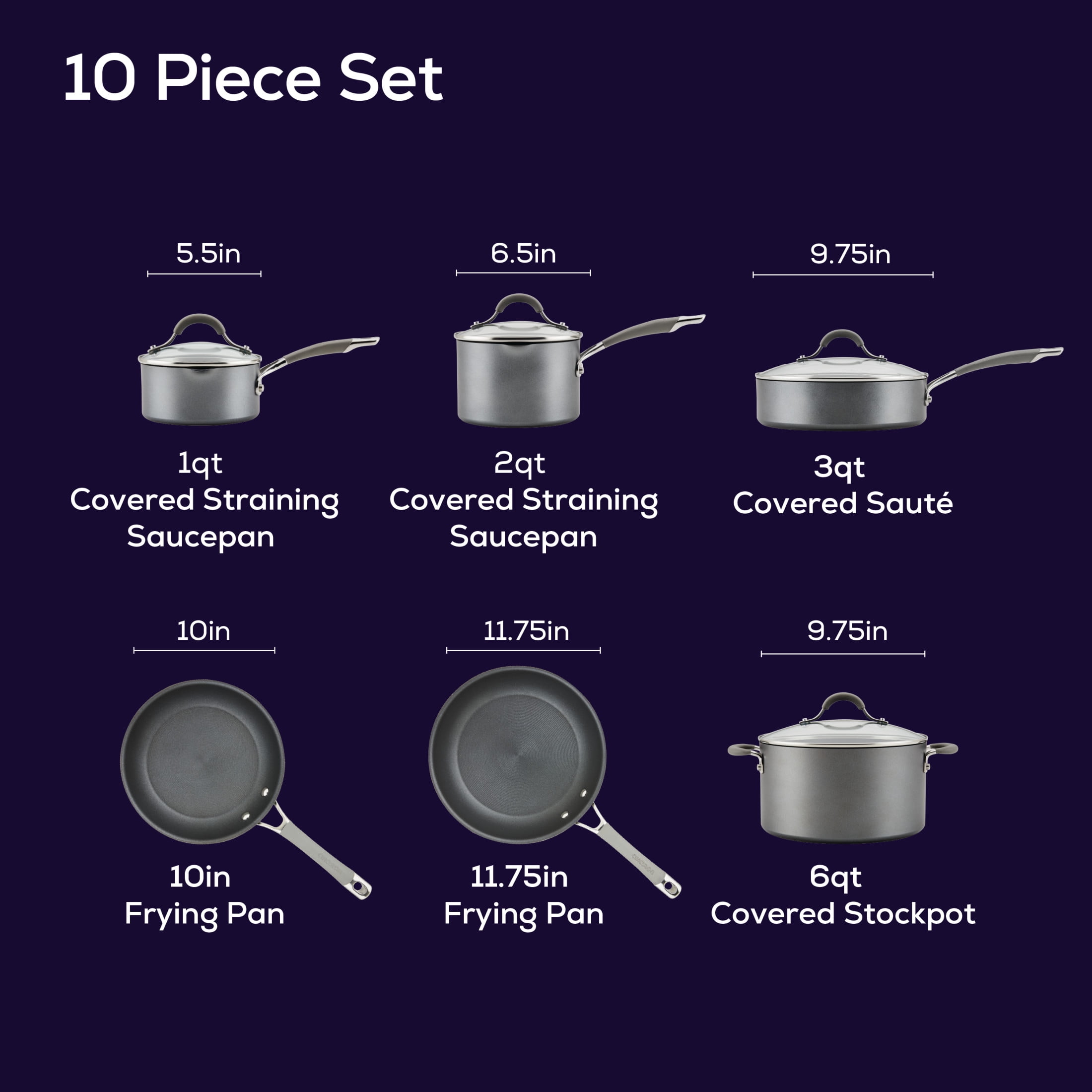 Circulon - 87526 Circulon Symmetry Hard Anodized Aluminum Nonstick Cookware  Set, 10-Piece Set, Black