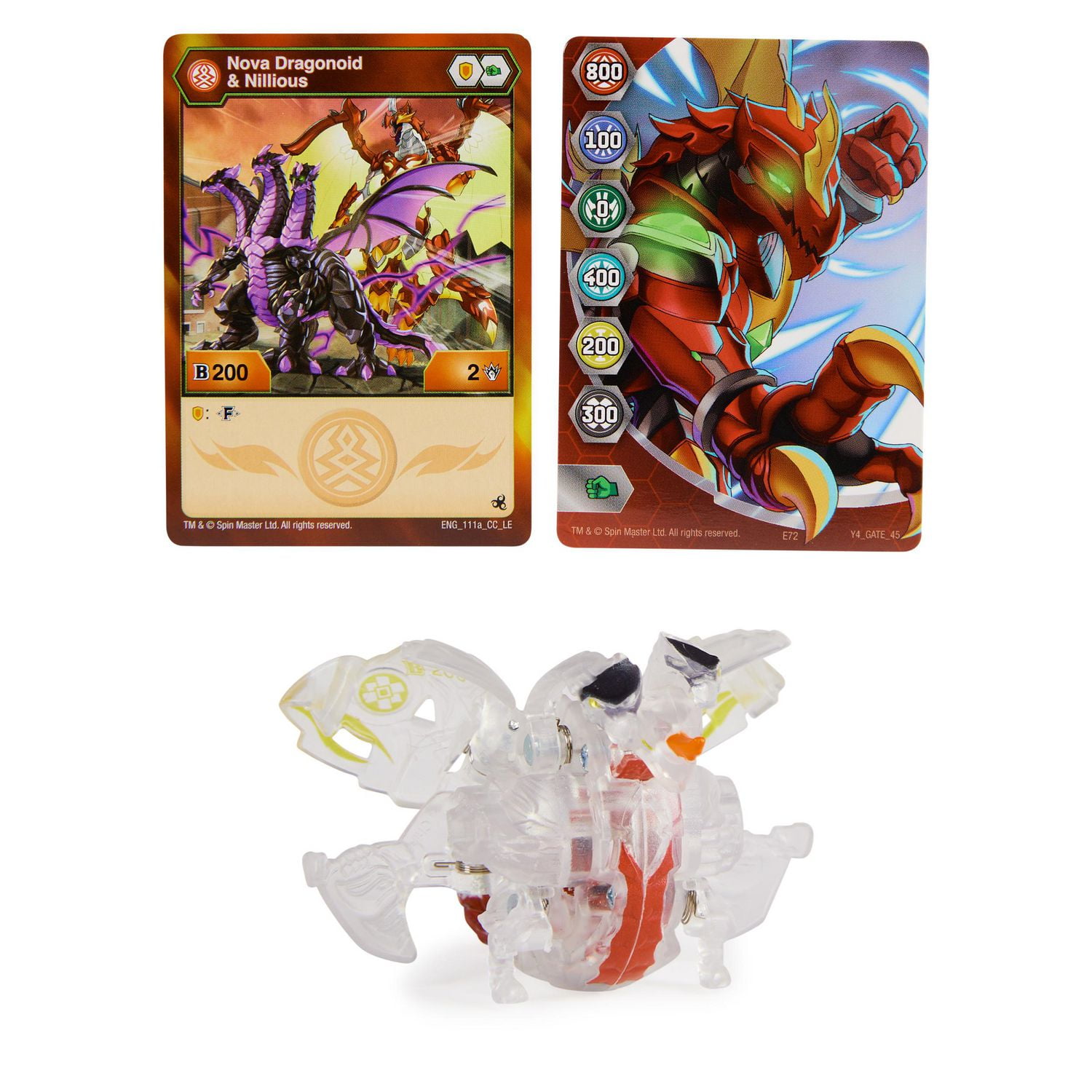 Bakugan Legends, Nova Dragonoid X Nillious (Clear), Light Up Bakugan Action Figures, 1 Character Card and Metal Gate Card, Kids Toys for Boys Ages 6 and Up