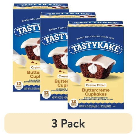 (3 pack) Tastykake Buttercreme Cupkakes, 12 Count Snack Cakes, 6 Packs of 2 Cupcakes