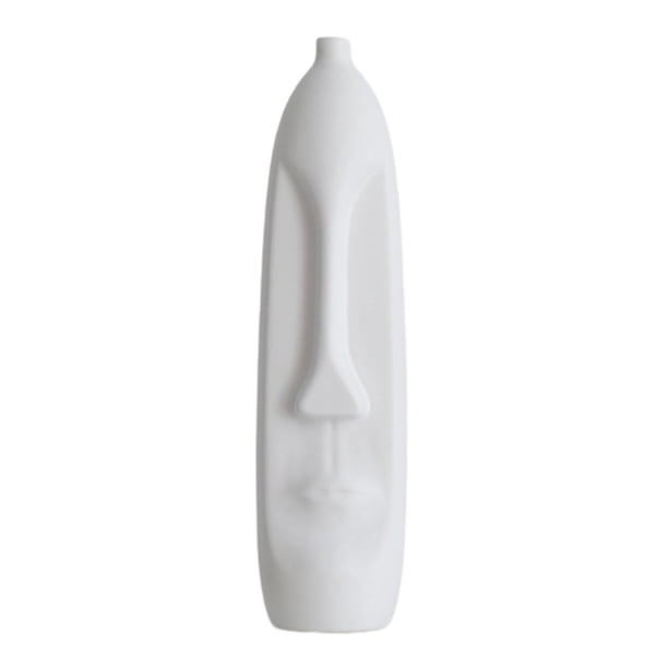 Jarrón de cerámica con cara humana, práctico adorno para armario, estantería y sala de estar. 10cmx39cm