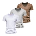 thumbnail image 1 of Camiseta de manga corta AIOPESON 5 piezas marca hombres Casual Color sólido Slim Fit cuello en V 100% algodón AIOPESON Mangas cortas de algodón con cuello en V., 1 of 6