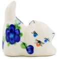 thumbnail image 2 of Polish Pottery 2½-inch Cat Figurine (Blue Poppies Theme) Hand Painted in Boleslawiec, Poland + Certificate of Authenticity, 2 of 6