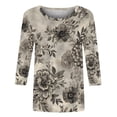 thumbnail image 4 of YUGYXL 3/4 Length Sleeve Shirts for Women Spring Floral Printed Crew Neck Cute Blouses Fahsion Casual Dressy Tunic Tops D Multicolor XXL, 4 of 5