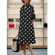 thumbnail image 3 of Vestido Zhyaj con botones, manga larga, lunares negros, talla grande, 3 of 6