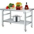 thumbnail image 1 of Table Pliante en Acier Inoxydable Robuste 36 Pouces x 24 Pouces, Poste de Travail à Double Niveau avec Tablette Inférieure Réglable pour Cuisine, Restaurant, Maison, Garage, 1 of 6