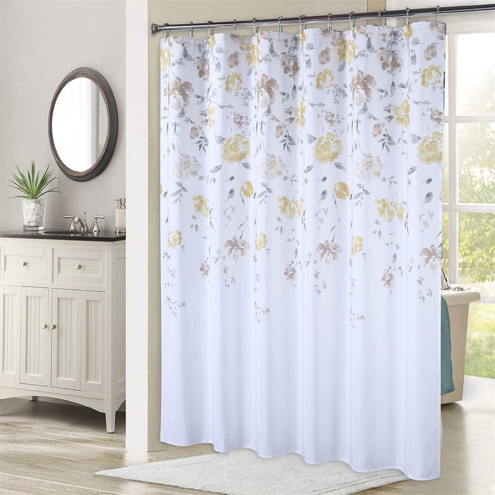 Leaf Printed Shower Curtain, Bathroom Heavy Duty Watercolor Fabric Bath Curtain