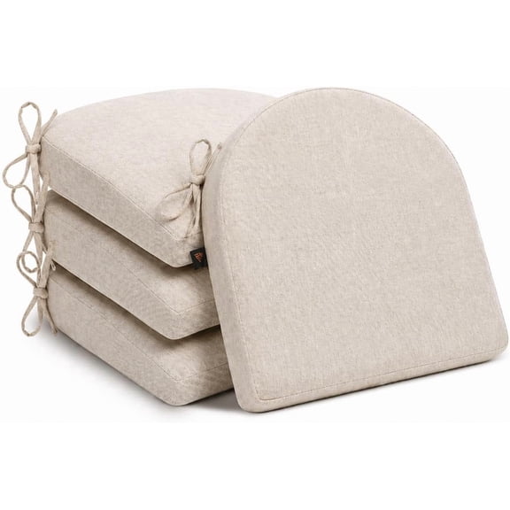 Memory Foam Chair Cushions for Dining Chairs, 2.5" Thick Seat Kitchen D-Shaped Pads with Washable Cover, Ties and Non Slip Backing, 17'' x 16'', Set of 4, Beige