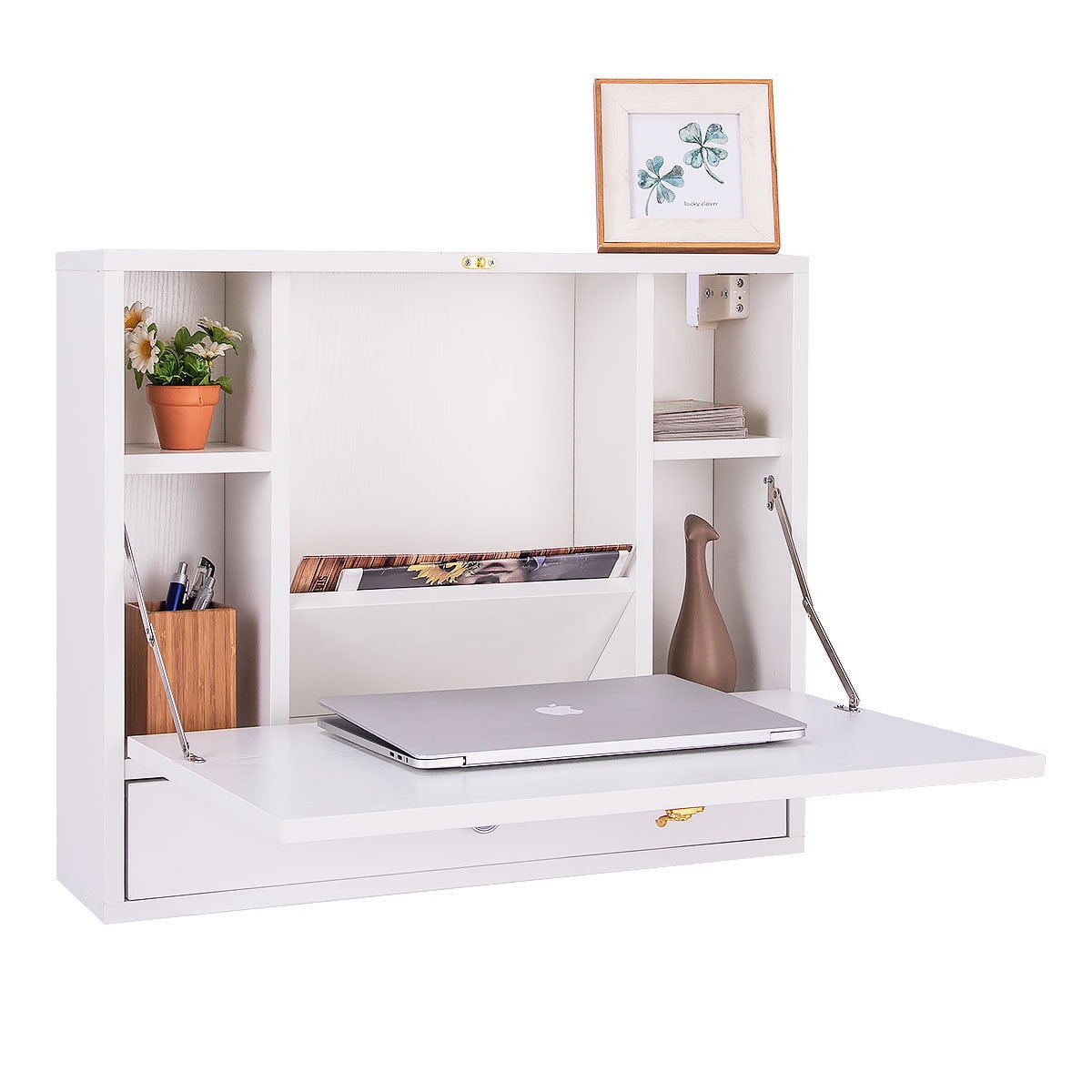 Folding Laptop Desk Wall Mounted Space Saving Hideaway Storage Cabinet W Drawer Desks Home Office Furniture Home Garden Furniture
