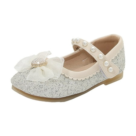 NOLDARES Girls Dress Shoes Princess Shoes Flower Girls Flats Party Wedding Toddler Little Big Kid(Beige 11-11.5 Years)