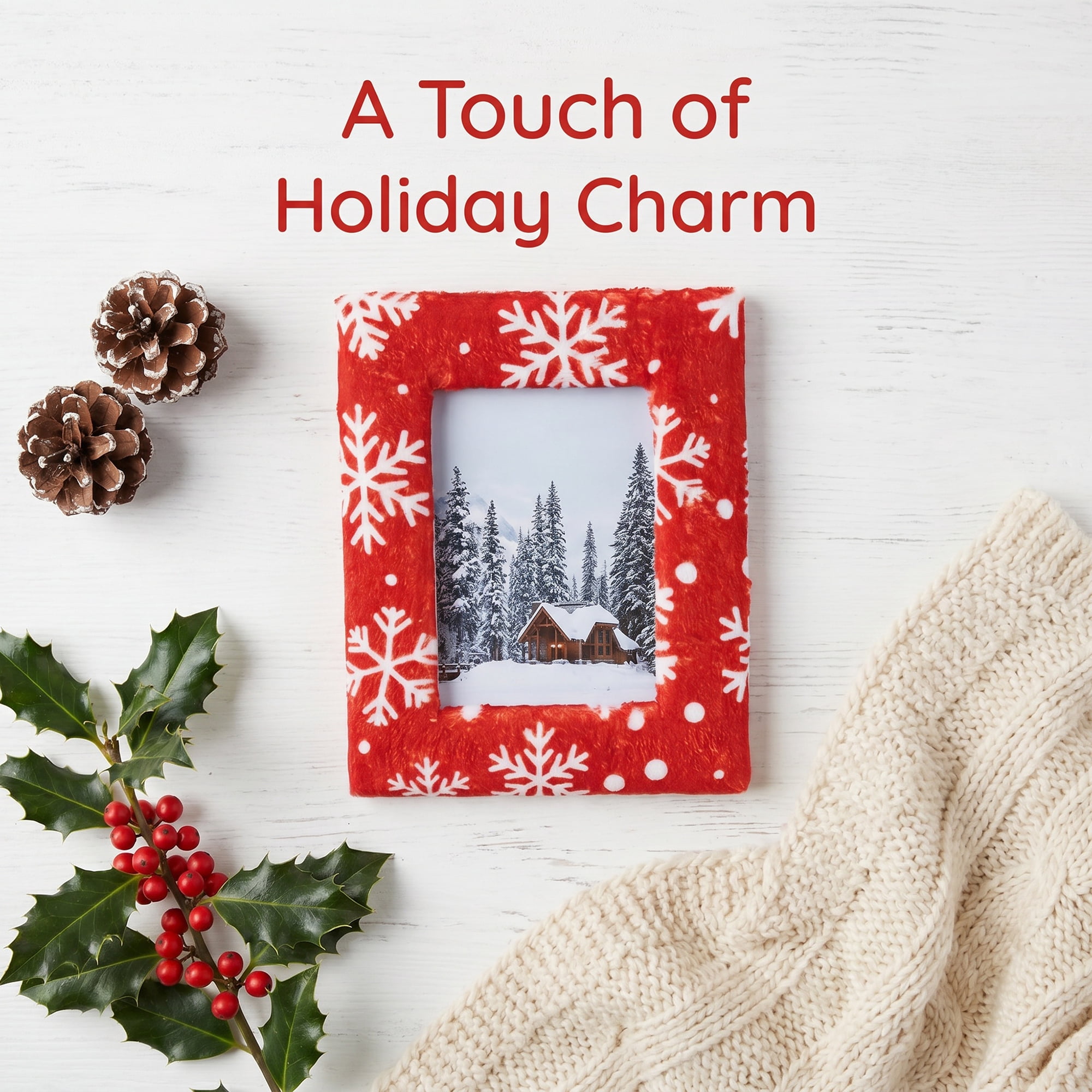 Unique Bargains Christmas Plush Furry Cozy Holiday Photo Frame Red Snow 4" x 6"
