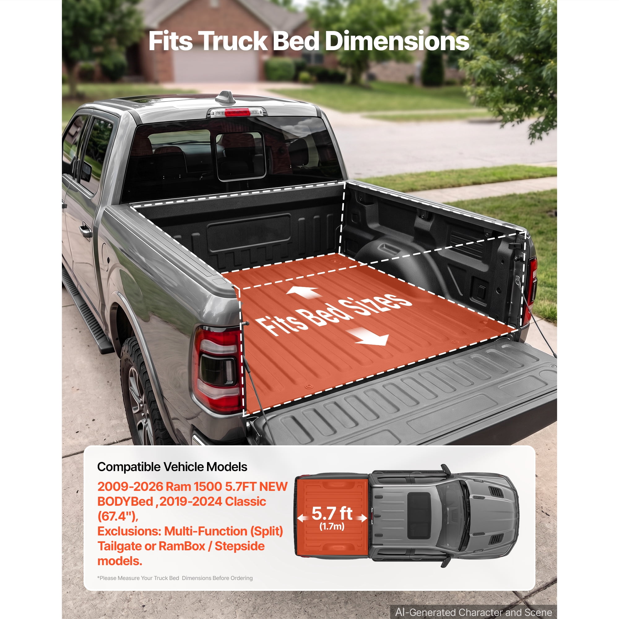 KFFKFF Retractable Hard Truck Bed Cover 5.7FT, Manual Sliding Design, Fits 2009-2026 Ram 1500 New Body & 2019-2024 Classic Models, Waterproof Aluminum Construction with Lock for Secure Travel