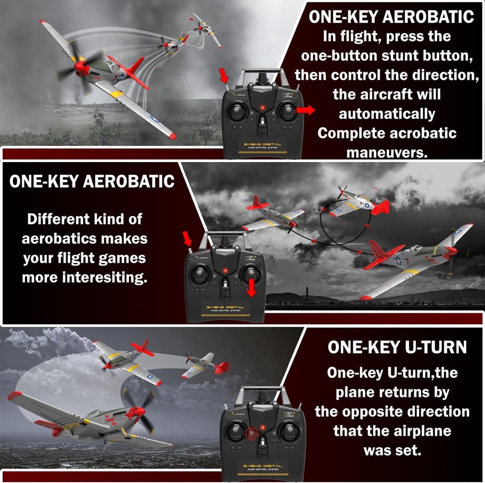 RC Plane 4CH P51D Mustang RC-Fighter RTF Remote Control Airplane 2.4GHz with 6-Axis Gyro System