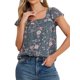 thumbnail image 2 of BLUSA FLORAL DE MUJER INSPIRADA EN SAN VALENTÍN, CASUAL DE VERANO, CUELLO CUADRADO, MANGA CORTA CON VOLANTES, TALLA XL, GRIS AZUL, 2 of 6