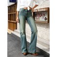 thumbnail image 7 of Women's High Waisted Flare Jeans, Medium Blue Wash, with Wide Stitched Hem Detail, Bootcut Denim Pants for Fall Casual Wear, 7 of 7