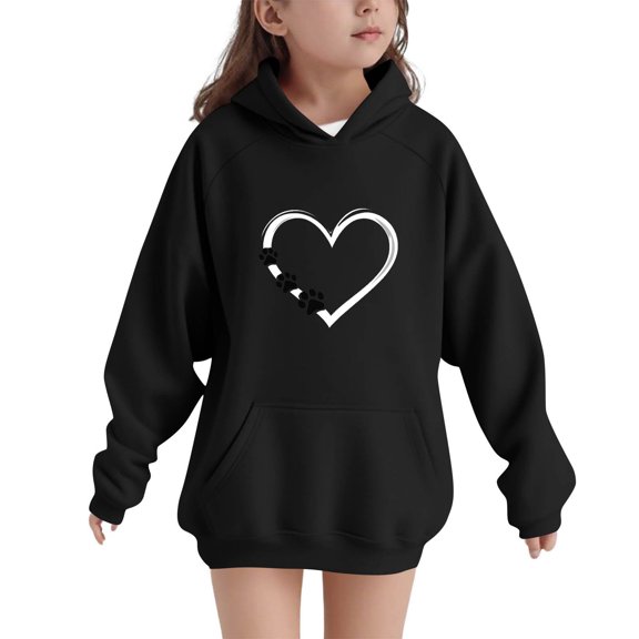 SELONE Kids Sweatshirts Pullover Long Sleeve Sweatshirt Heart Print Hoodies Fall Winter Warm Clothes with Pockets 5-15Y