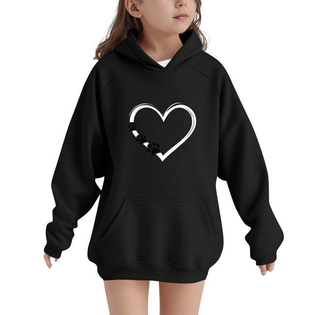 YUNAFFT Chandail à Capuchon pour Enfants, Imprimé de Cœur et de Patte, Manches Raglan, Poche avant, Mode Urbaine Décontracté