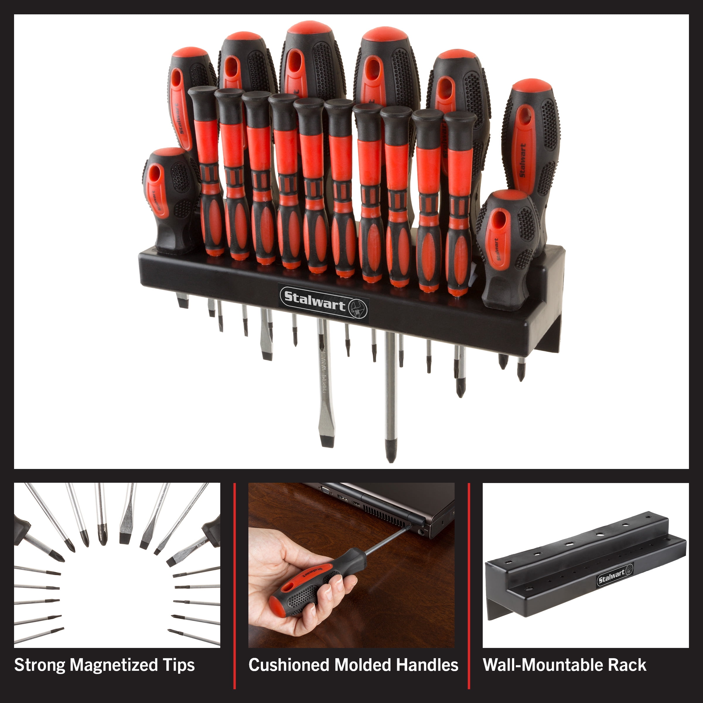 Stalwart 18 Piece Screwdriver Set with Wall Mount and Magnetic Tips- Precision Kit Including Flatheads, Phillips, and Torx Screwdrivers