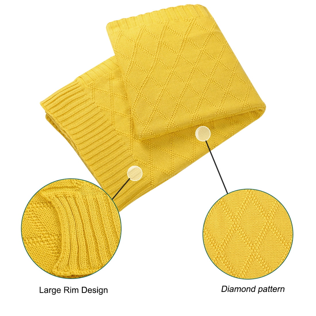 Unique Bargains  100% Cotton Cable Knit Throw Blanket Yellow 50" x 60"