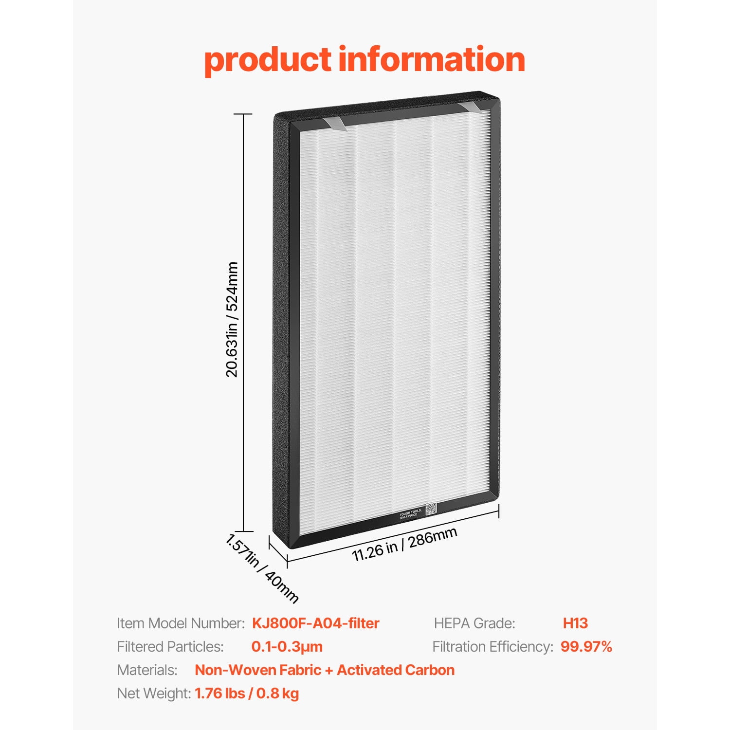 KFFKFF Air Purifier Replacement Filter, H13, Compact & Lightweight 2-in-1 Filter with Non-Woven Fabric, Easy-to-Install Design with Activated Carbon, Compatible with Square Purifier