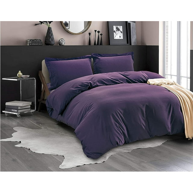 Mocassi 3-Piece Duvet Cover Set, 1800 Thread Count, Button Closure, Solid Color - Cooling, Breathable Material- Wrinkle, Fade, Stain Resistant, King/California King, Purple