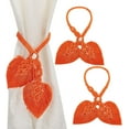 thumbnail image 1 of 2 alzapaños ajustables de madera natural con cuentas para cortina, con hojas dobles, estilo bohemio, color naranja, de algodón tejido a mano., 1 of 6